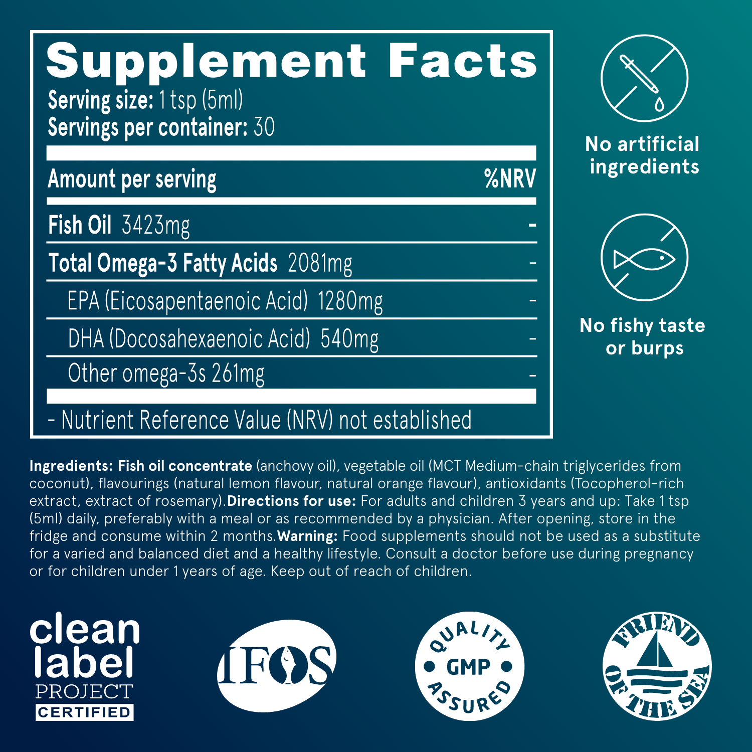 O3L - Highly concentrated & pure liquid fish oil - 150ml
